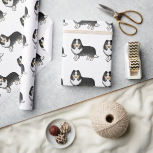 Papel De Presente Tricolor Shetland Sheepdog Cartoon Dog Patterno