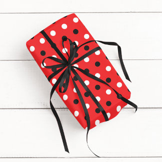 Papel De Presente Tricolor Vermelho Preto e Branco Bolinhas