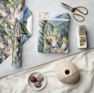 Papel De Presente Trilhos de Montanha do Biker, Estilo de Aquarela