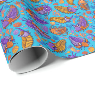Papel De Presente Trilobitas sobre fundo azul claro (padrão infanti