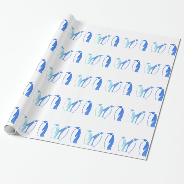 Papel De Presente Trio azul do pinguim (Desenrolado)