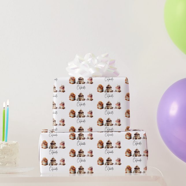 Papel De Presente Trio de Bolo de Celebração (Presentes para festas)