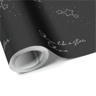 Papel De Presente Trio de Estrelas em Preto e Branco com mensagem e