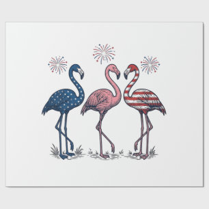 Papel De Presente Trio de Flamingos Patrióticos Design de Gravura Vi