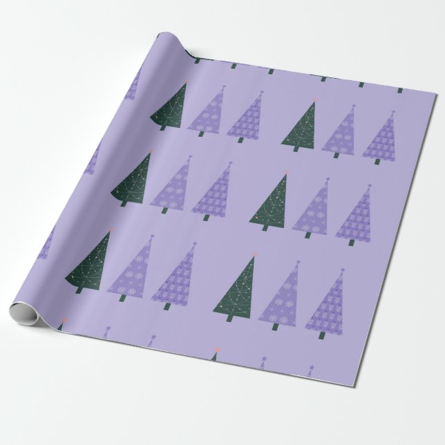 Papel De Presente Trio de Padrão de Lavanda das Árvores de Natal Sim (Desenrolado)