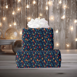 Papel De Presente Tripas Retro Whimsical + Árvores de Natal Escuras