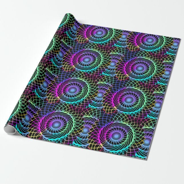 Papel De Presente Trippy Crazy Colorful Circle Mente Mandala (Desenrolado)