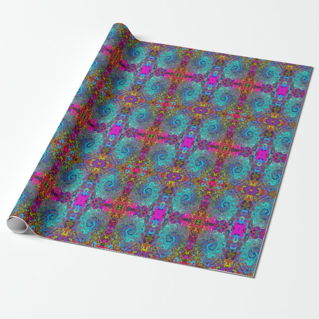 Papel De Presente Trippy Sky Blue Abstrato Retro Liquid Swirl (Desenrolado)