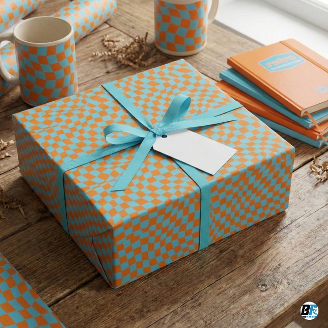 Papel De Presente Trippy Wavy Checks | Funky 70s Optical Illusion Gi (Criador carregado)