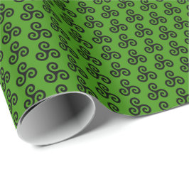 Papel De Presente Triskele de tripla espiral celta preta no verde
