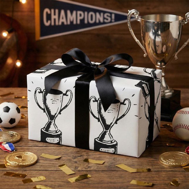 Papel De Presente Troféu Desenhado à Mão Retro Preto e Branco Prêmio (Criador carregado)