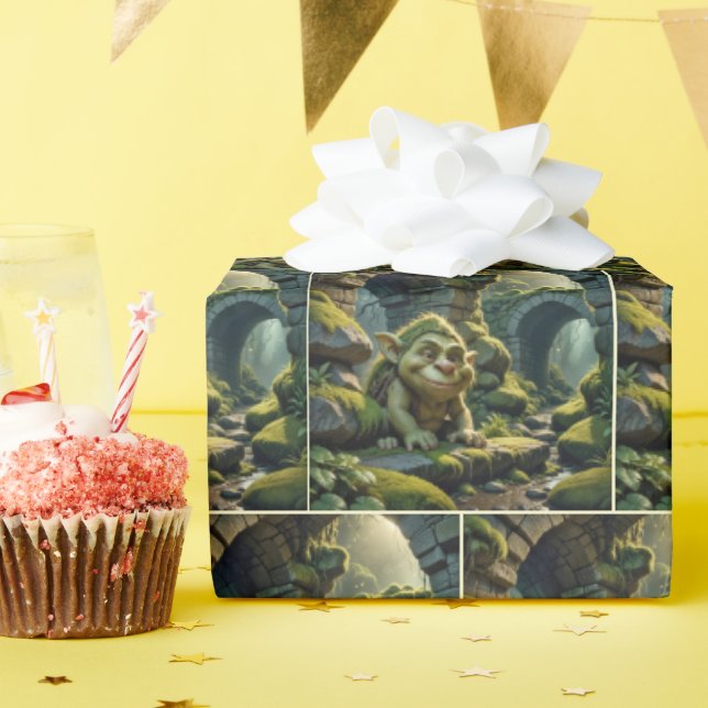 Papel De Presente Troll Verde Sob uma Ponte de Pedra (Festa de aniversário)