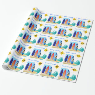 Papel De Presente Tropical Beach Surfboard Ocean Feliz Natal