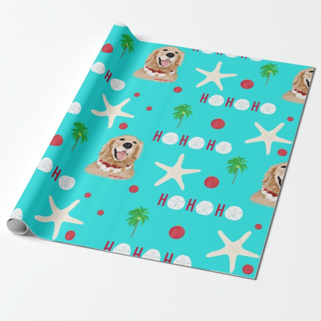 Papel De Presente Tropical Christmas Dog Wrapping Paper Roll (Desenrolado)