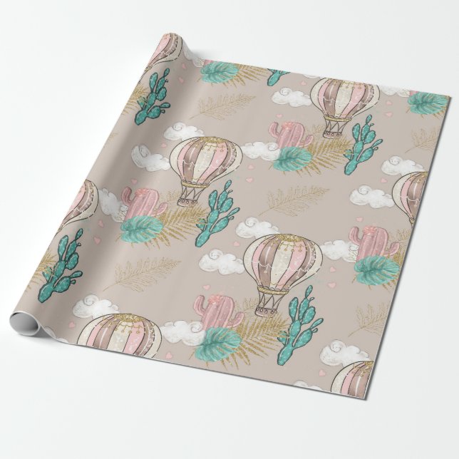 Papel De Presente Tropical do Deserto Brilho Falso (Desenrolado)
