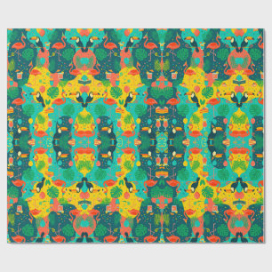 Papel De Presente Tropical Fiesta Tucano & Flamingo
