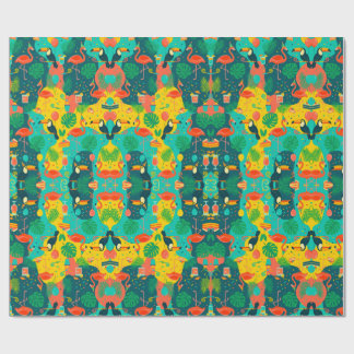 Papel De Presente Tropical Fiesta Tucano & Flamingo