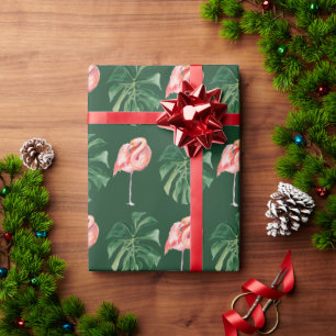 Papel De Presente Tropical Flamingo & Monstera Leaf Greenery Gift