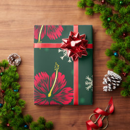 Papel De Presente Tropical Floral Hibiscus Snowflakes Natal |