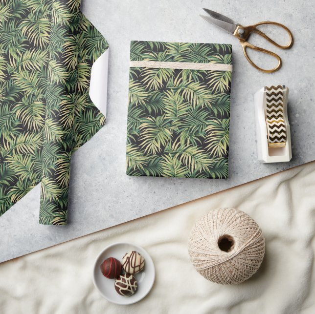 Papel De Presente Tropical Green Palm Leaf Illustration (Artesanato)