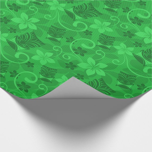 Papel De Presente Tropical Green Tiki Máscaras Havaianas (Ponta)