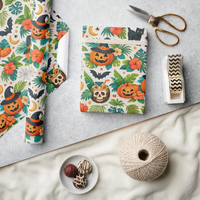 Papel De Presente Tropical Halloween Pumpkins (Artesanato)