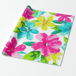 Papel De Presente Tropical Havaí Plumeria Rosa Frangipani Floral