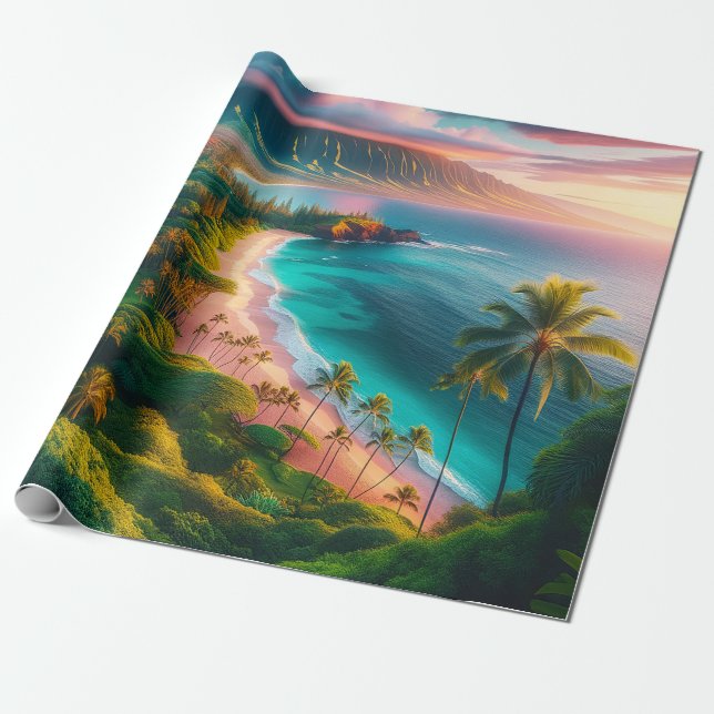 Papel De Presente Tropical Maui Island Paradise (Desenrolado)