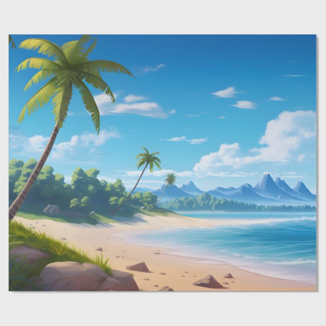 Papel De Presente Tropical Ocean Island Sandy Beach Shore (Aberto)