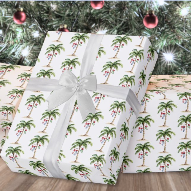 Papel De Presente Tropical Palm Beach Christmas (Tropical Palm Beach Christmas Wrapping Paper )