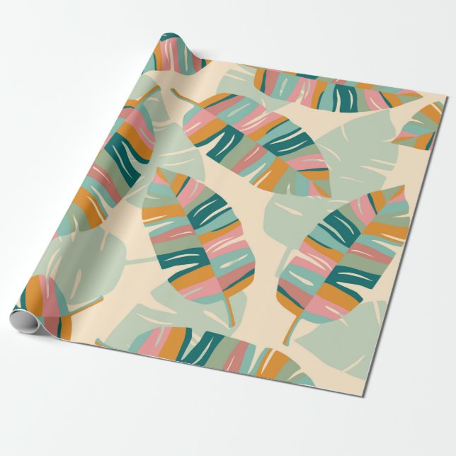 Papel De Presente Tropical seamless pattern with abstract leaves. Mo (Desenrolado)