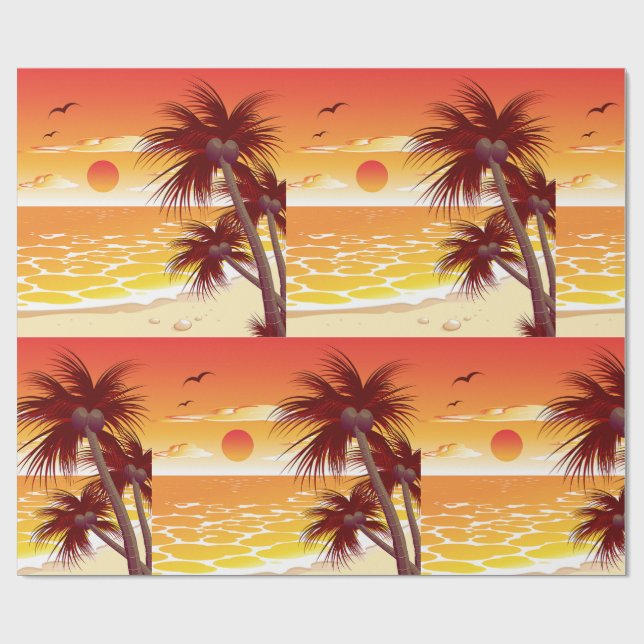 Papel De Presente Tropical Sunset Beach Palm Tree Island (Aberto)