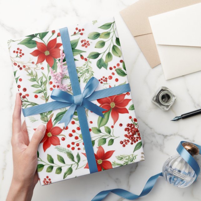 Papel De Presente Tropical Vibe Christmas Poinsettia Pattern (Presentear)