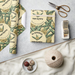 Papel De Presente Tropical Yellow Go Bananas Happy Birday Banana