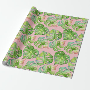 Papel De Presente Tropicana Tendência Monstera e Folhas de Palmeira 