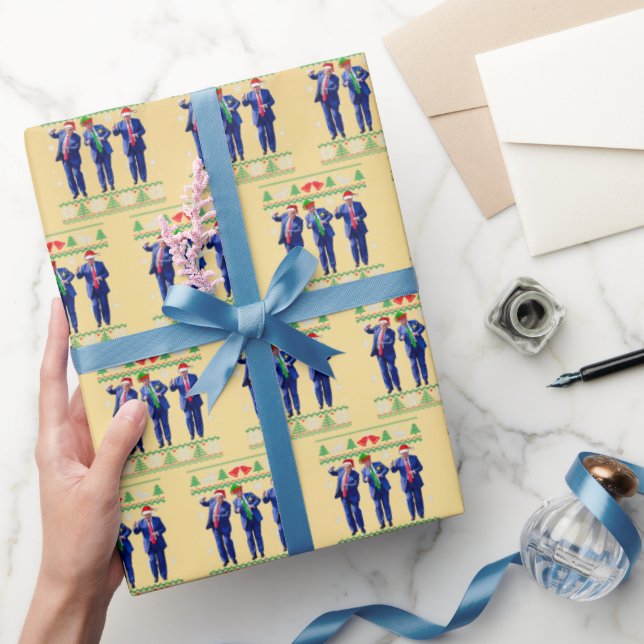 Papel De Presente Trump Dance, Funny Trump Papai Noel Dança Dourada (Presentear)