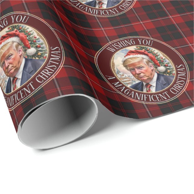 Papel De Presente Trump MAGA Christmas Cunningham Tartan Buffalo (Ponta do rolo)