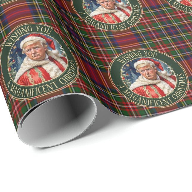 Papel De Presente Trump MAGA Christmas Royal Stewart Tartan Xadrez (Ponta do rolo)