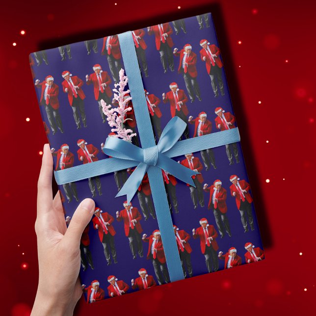 Papel De Presente Trump Santa Hat Dance Christmas | Trump Dance Blue (Criador carregado)