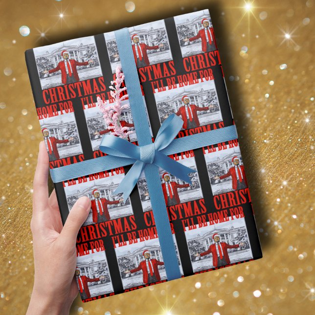 Papel De Presente Trump Santa Hat | Eu estarei em casa no Natal (Criador carregado)