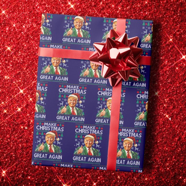 Papel De Presente Trump Santa Hat | Make Christmas Great Again Blue (Criador carregado)