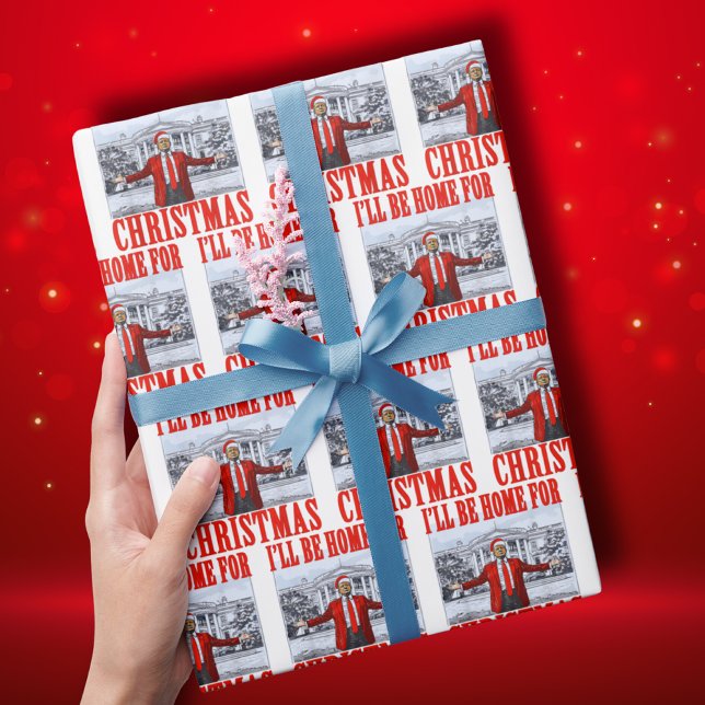 Papel De Presente Trump Santa Hat | Trump, estarei em casa no Natal (Criador carregado)