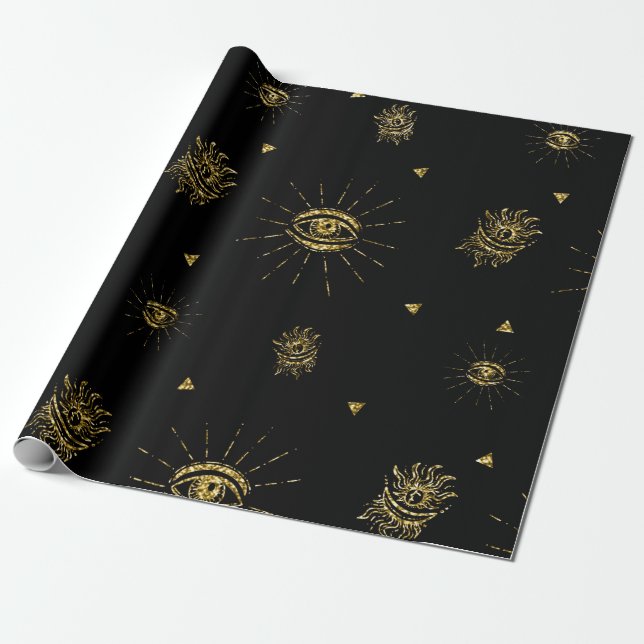 Papel De Presente Truque ou tratamento Dourado dos olhos negros assu (Desenrolado)