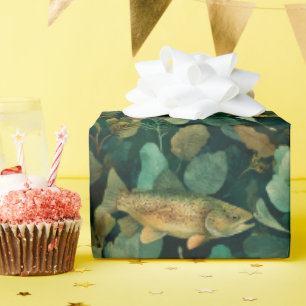 Papel De Presente Truta Marrom Teal Subaquática Botânica