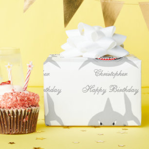 Papel De Presente Tubarão Adicionar Apenas Nome Aniversário
