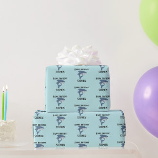 Papel De Presente Tubarão azul fofo personalizado