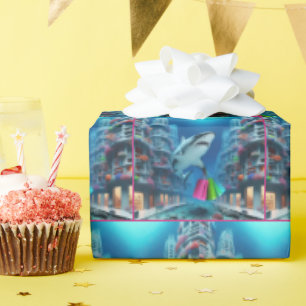 Papel De Presente Tubarão Comprando Em Centro Submarino