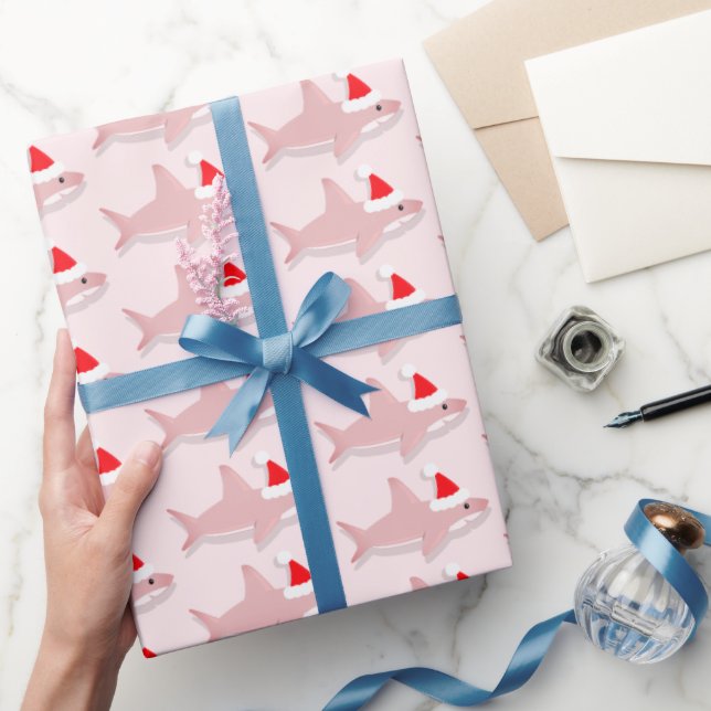 Papel De Presente Tubarão rosa no Natal de Santa Hat (Presentear)