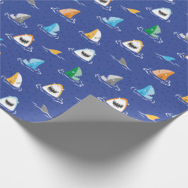 Papel De Presente Tubarões engraçados em azul