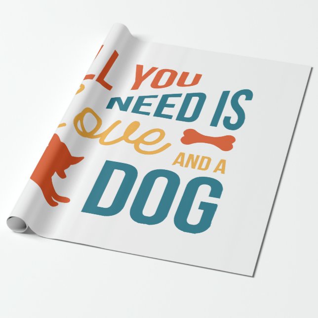 Papel De Presente Tudo Que Você Precisa É De Amor E Cachorro (Desenrolado)